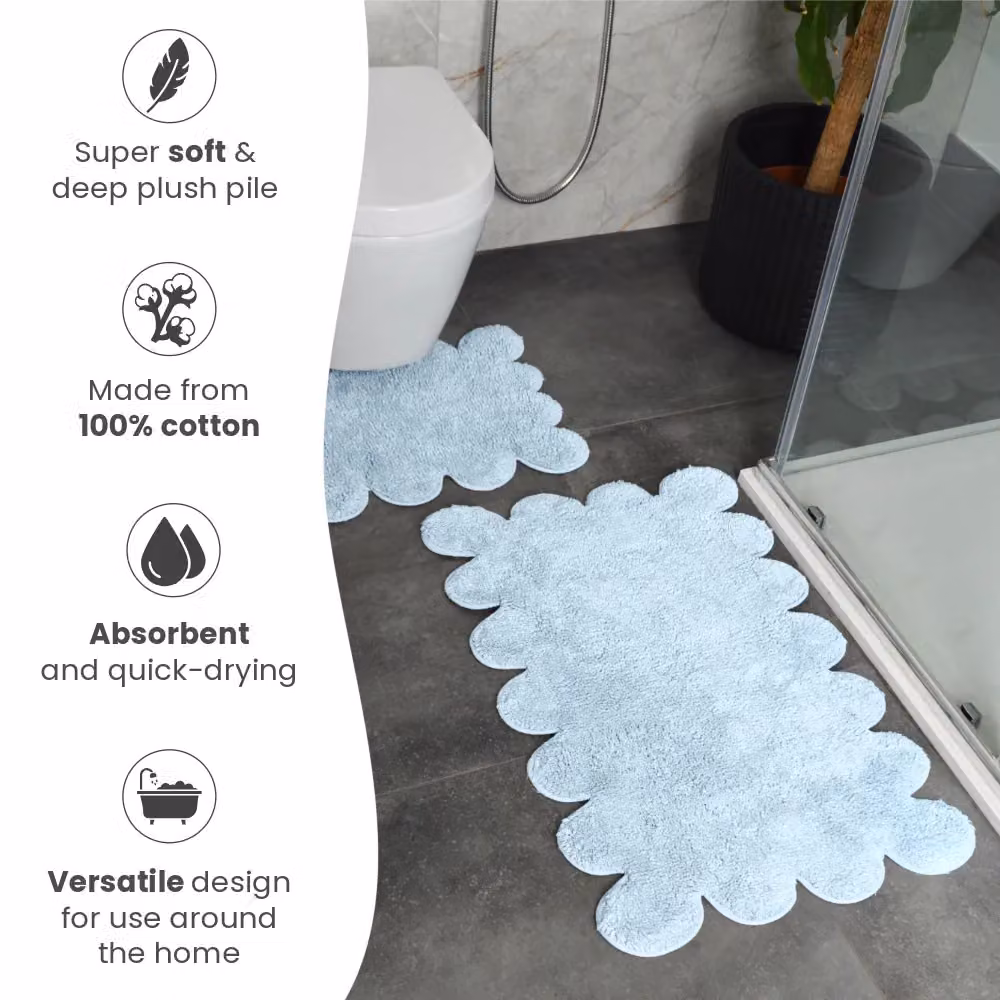 Allure Bath Fashions Two Piece Cotton Scalloped Bath Mat Set in Blue – 3
