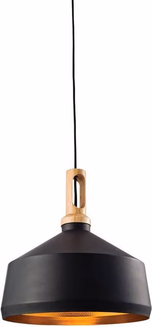 Endon Garcia Dome Ceiling Pendant Light in Matt Black and Wood with E27 Fitting