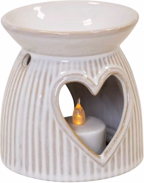 Four Candle White Ceramic Heart Cut-Out Tealight Oil Burner