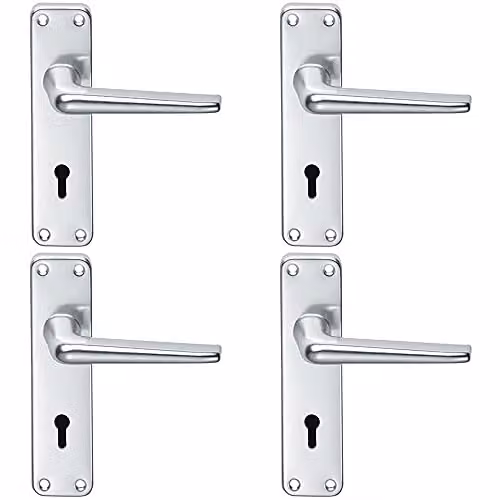 Loops 4 Pack Straight Tapered Handle on Lock Backplate in Brushed Satin Aluminium, W: 152 mm, H: 41 mm