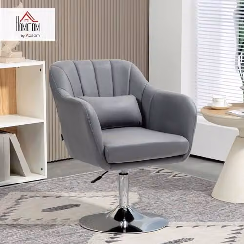HOMCOM 360 Degree Swivel Tub Accent Chair in Grey Microfibre with Metal Frame – 2