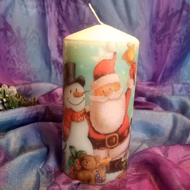 Viki Christmas Santa Pillar Candle in White and Multicolour