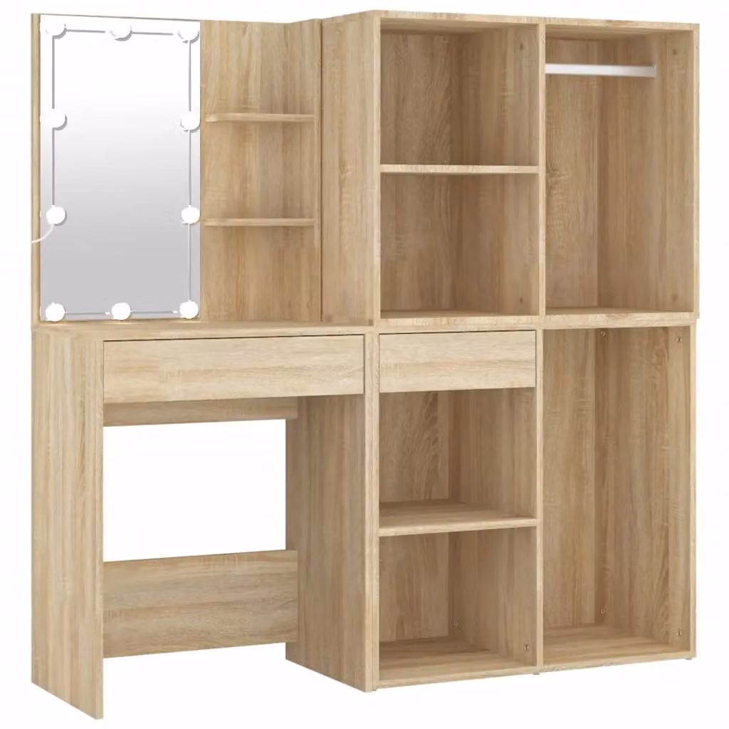 Berkfield Home LED Hollywood Dressing Table in Sonoma Oak and Brown – 2