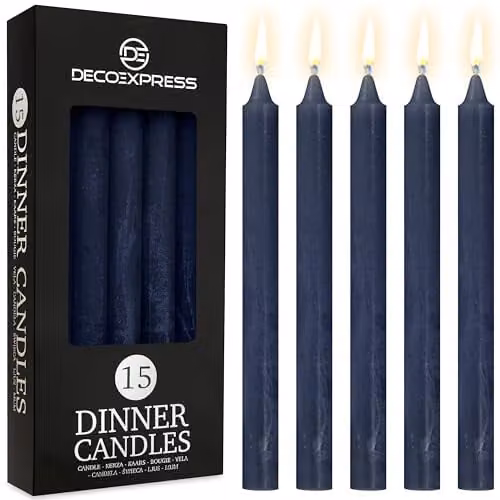 Deco Express Set of 15 Blue Rustic Tapered Wax Candles – 1