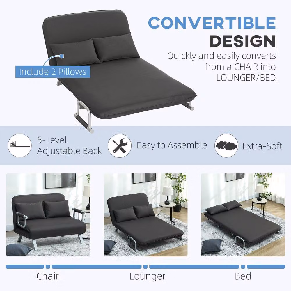 STILVORA Two-Seater Click-Clack Sofa Bed in Grey with Adjustable Headrest and Metal Frame – 4