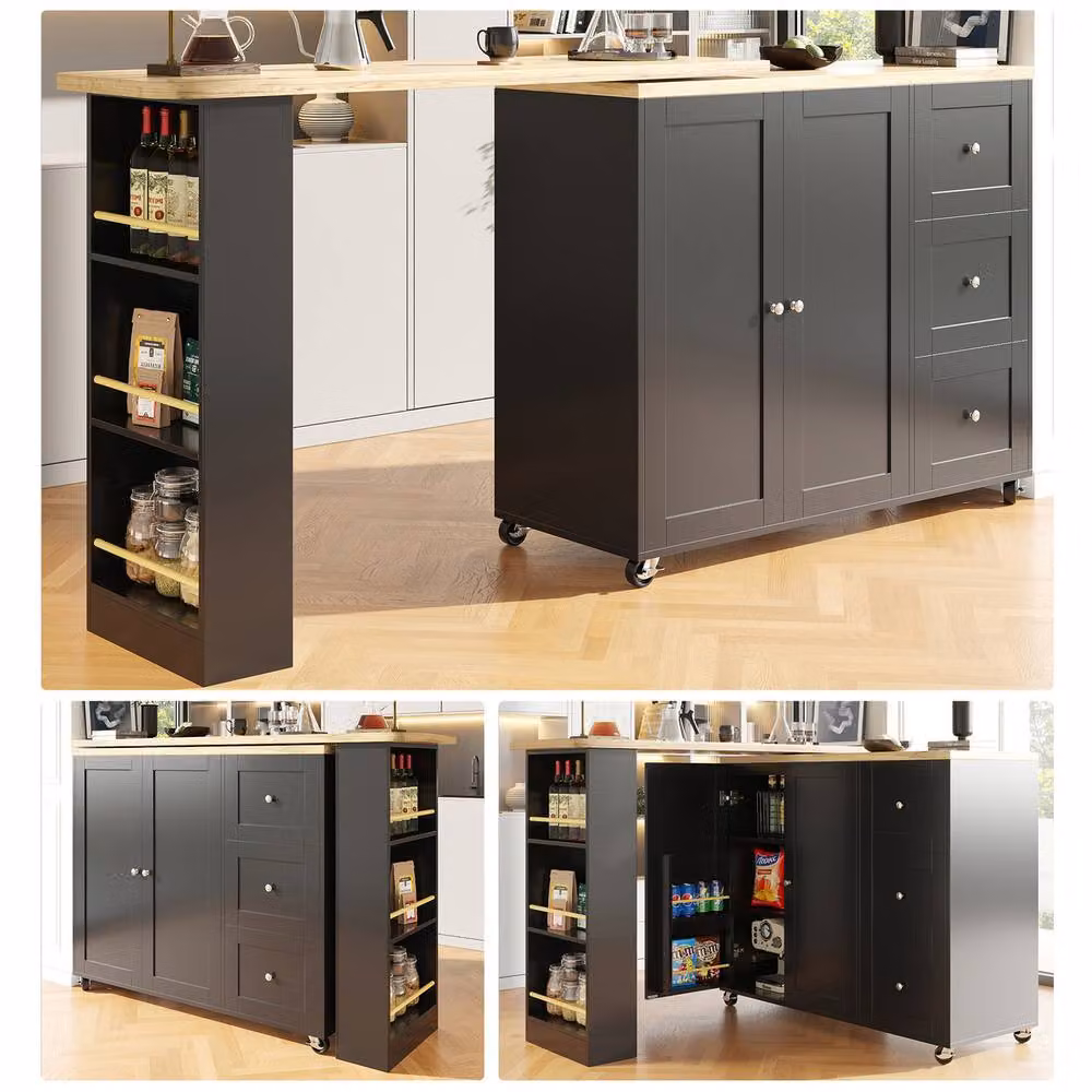 Rolipo 360 Swivel Bar Table and Kitchen Island with 3 Drawers, Black – 2