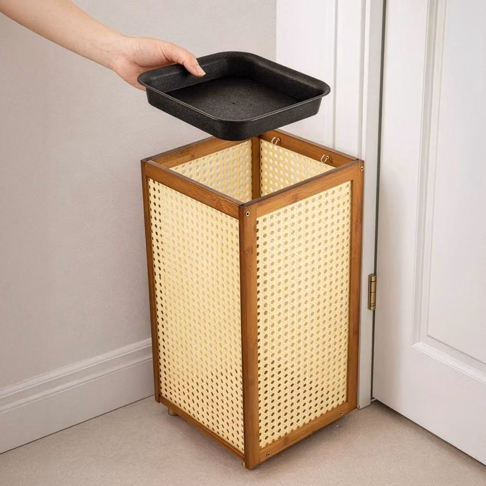 PAWNORA Bamboo Umbrella Holder with Waterproof Storage Tray and Lid in Brown – 3