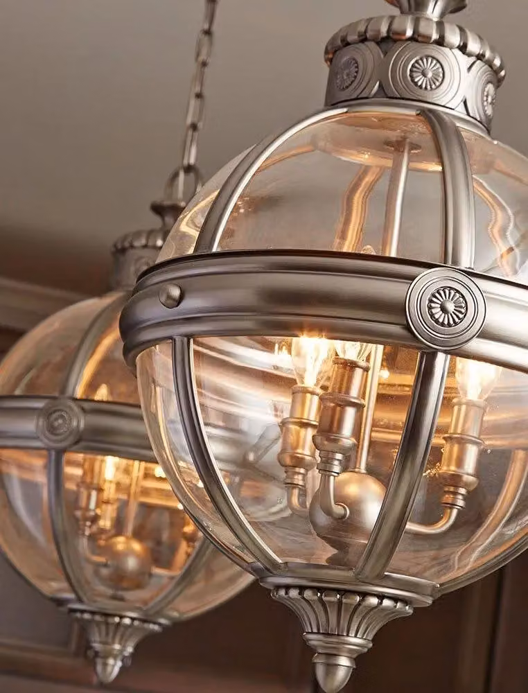 Netlighting Adams 3 Light Ceiling Chandelier Pendant Light in Grey with Antique Nickel and Glass Spheres, E14 – 2