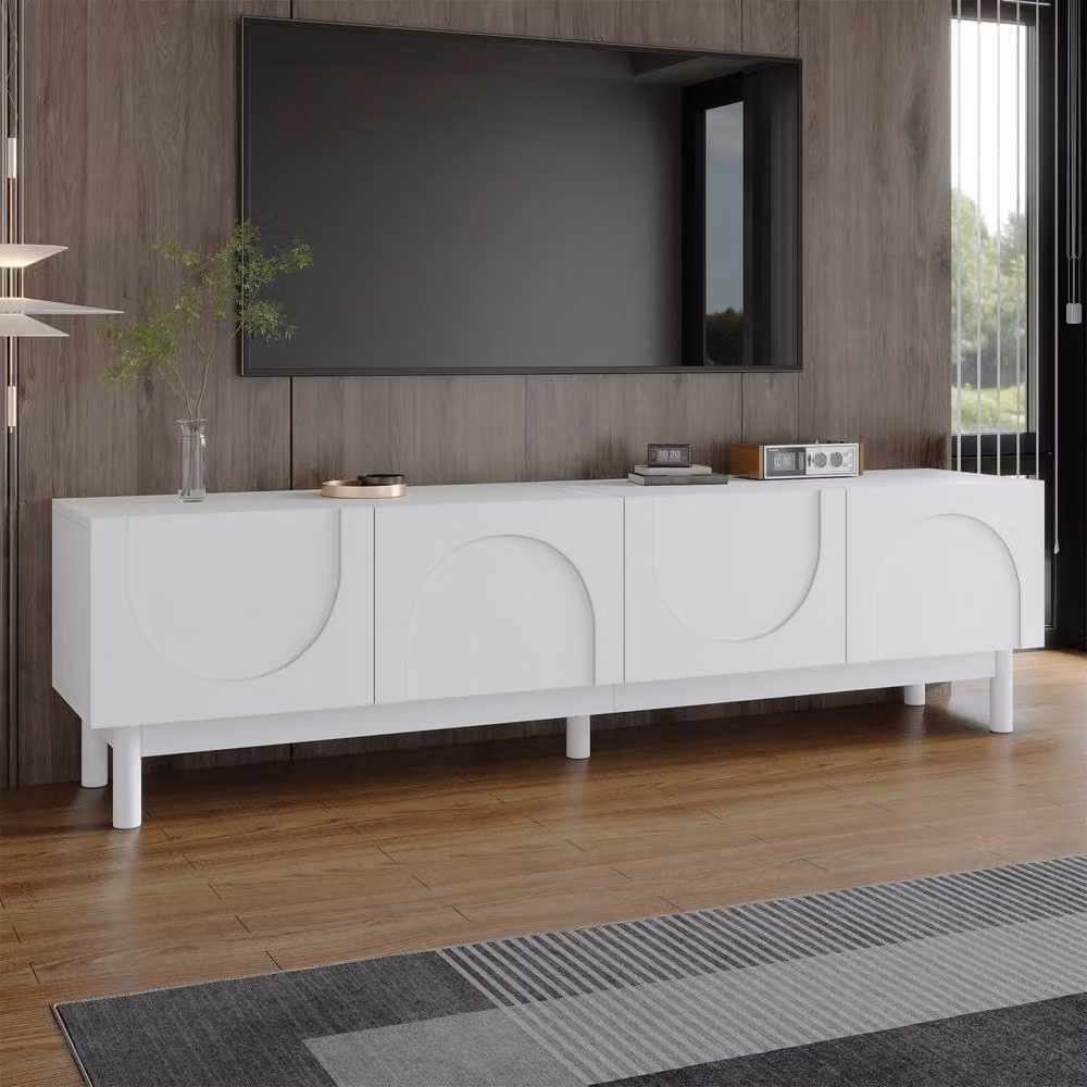 BTM Modern Glossy White TV Stand with Wave-Shaped Doors, W/D/H: 120 x 40 x 45.5 cm – 3