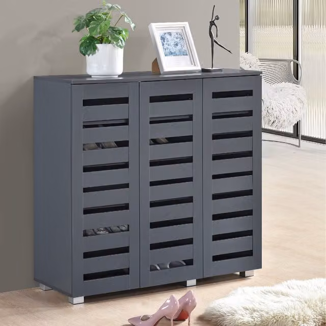 Swish Furniture Euston 3 Door Shoe Storage Cabinet Unit in Dark Grey