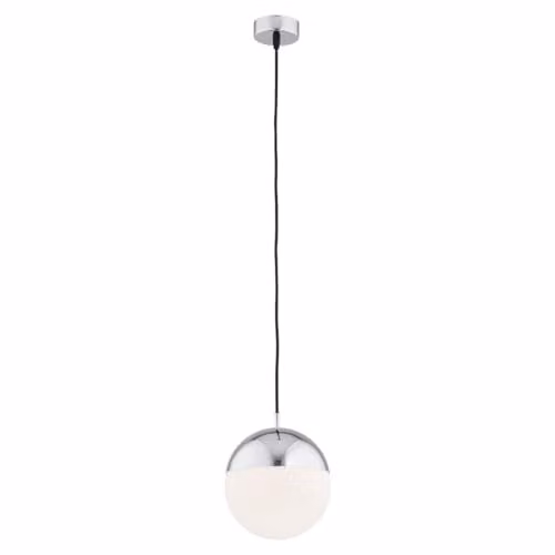 Netlighting Argon Livia 20cm Globe Pendant Ceiling Light in Silver and Chrome with White Glass, IP44