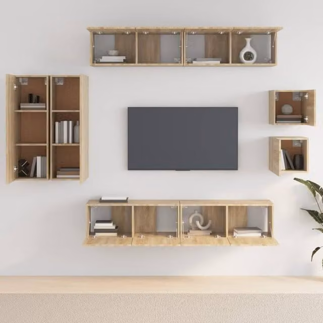 Berkfield Home Classic 8 Piece TV Cabinet Set in Sonoma Oak and Light Brown Engineered Wood
