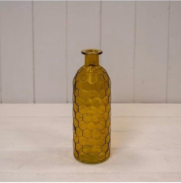 KDMD Yellow Geometric Honeycomb Glass Bottle, 0.7 l