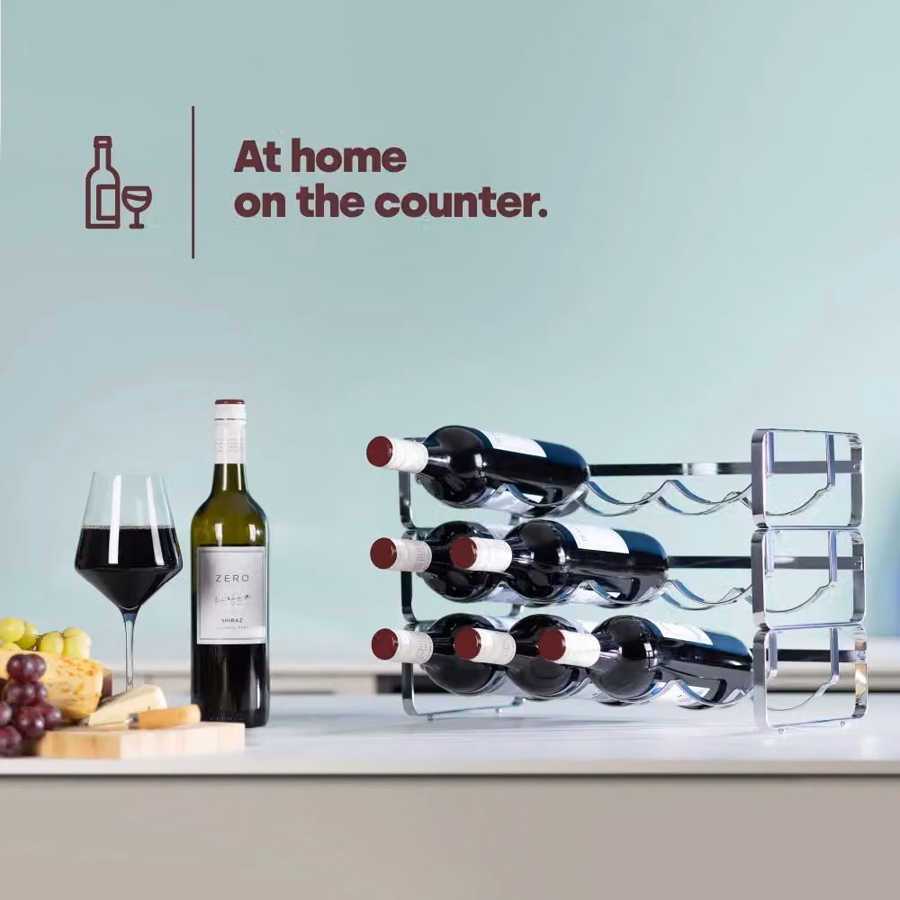 LIVIVO Set of 2 Elegant Stackable Wine Shelf Racks in Matt Silver Metal – 4