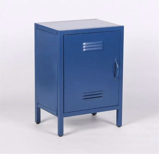 PAWNORA Industrial Blue Metal Storage Bedside Cabinet with Hinged Doors and Lock, W/D/H: 31.5 x 41.0 x 59.5 cm