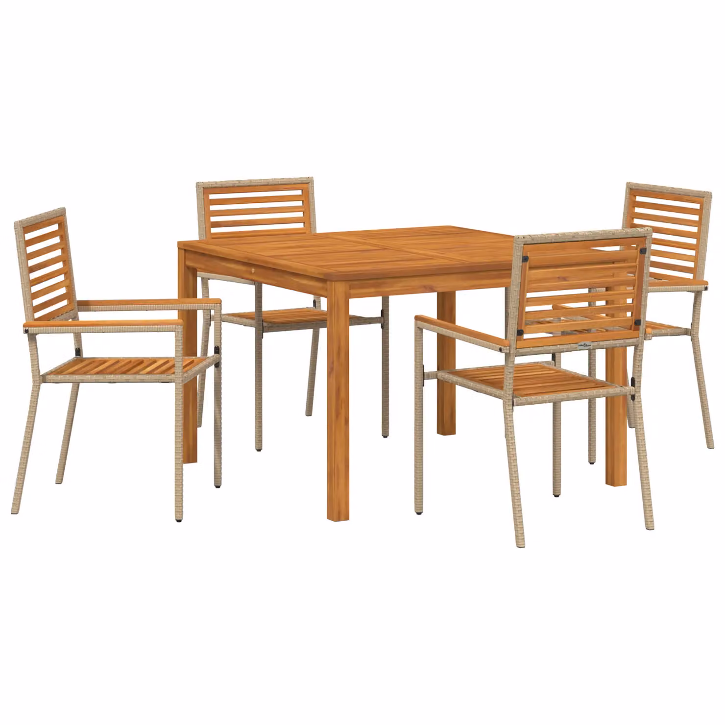 Berkfield Home 5 Piece Beige Poly Rattan and Acacia Wood Garden Dining Set – 2
