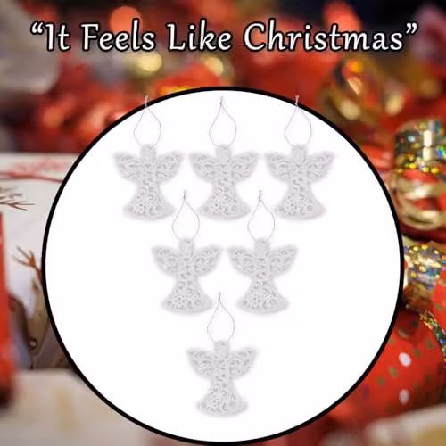 VFM e-Store Silver Glitter Hanging Angel Christmas Tree Ornaments, Pack of 6, H 17.5 x W 10 x D 1.5 cm – 7