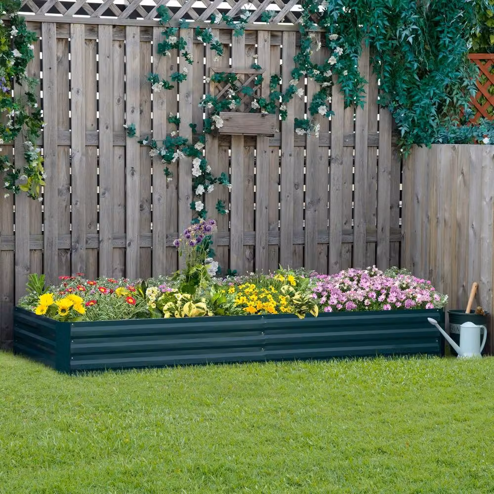 EONLION Outsunny Galvanised Steel Raised Garden Bed Outdoor Planter Box, Green, W/D/H: 120 x 88 x 30 cm – 3