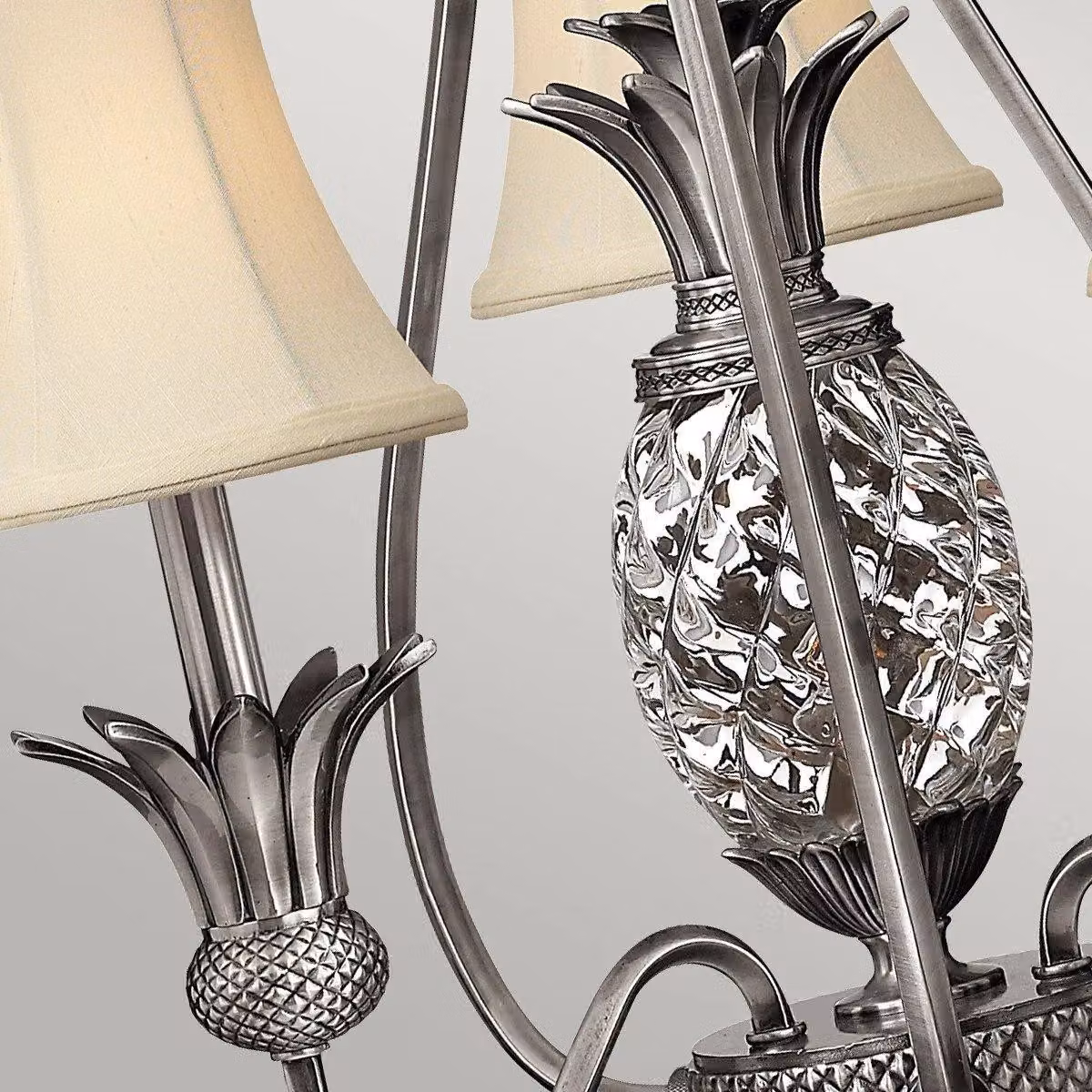 Netlighting Plantation Multi Arm 3 Light Ceiling Chandelier in Grey and Silver with Glass and Metal Details – 2