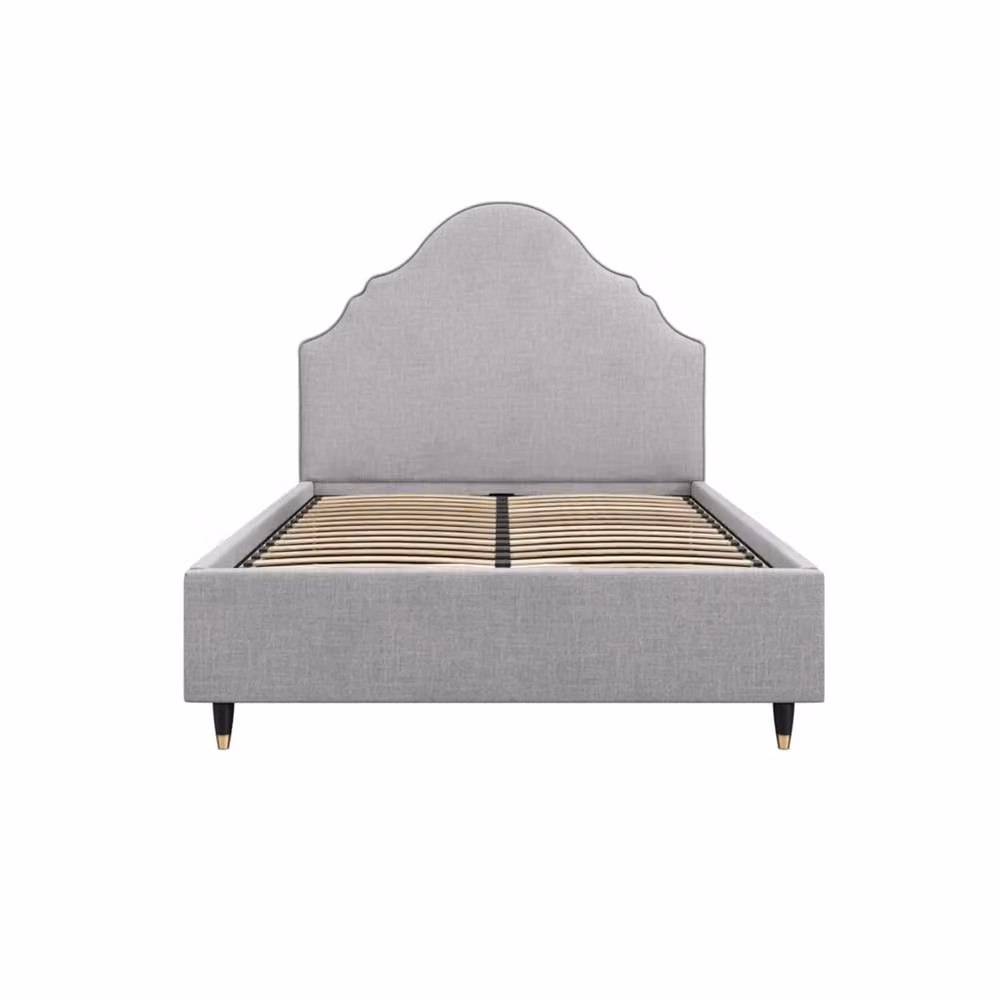 Wyld Haus Princeton 5ft King Bed with Retro Upholstered Headboard in Light Grey Linen Blend, W/D/H: 150 x 200 x 147 cm – 2