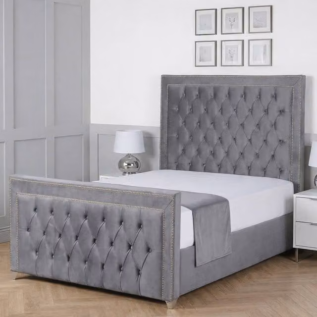 Living Comfort Bedz Metro Grey Velvet Upholstered Gas Lift Storage Bed, W/D/H: 200 x 200 cm