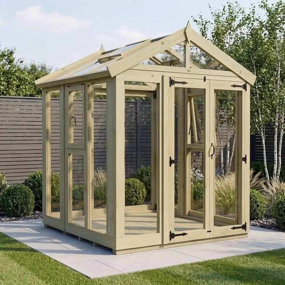 Buttercup Farm Apex Glass Greenhouse in Brown with Pressure Treated Timber W/D/H: 183 x 183 x 210 cm – 2