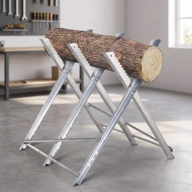 STILVORA Foldable Steel Sawhorse Stand, Silver, 100 kg Capacity