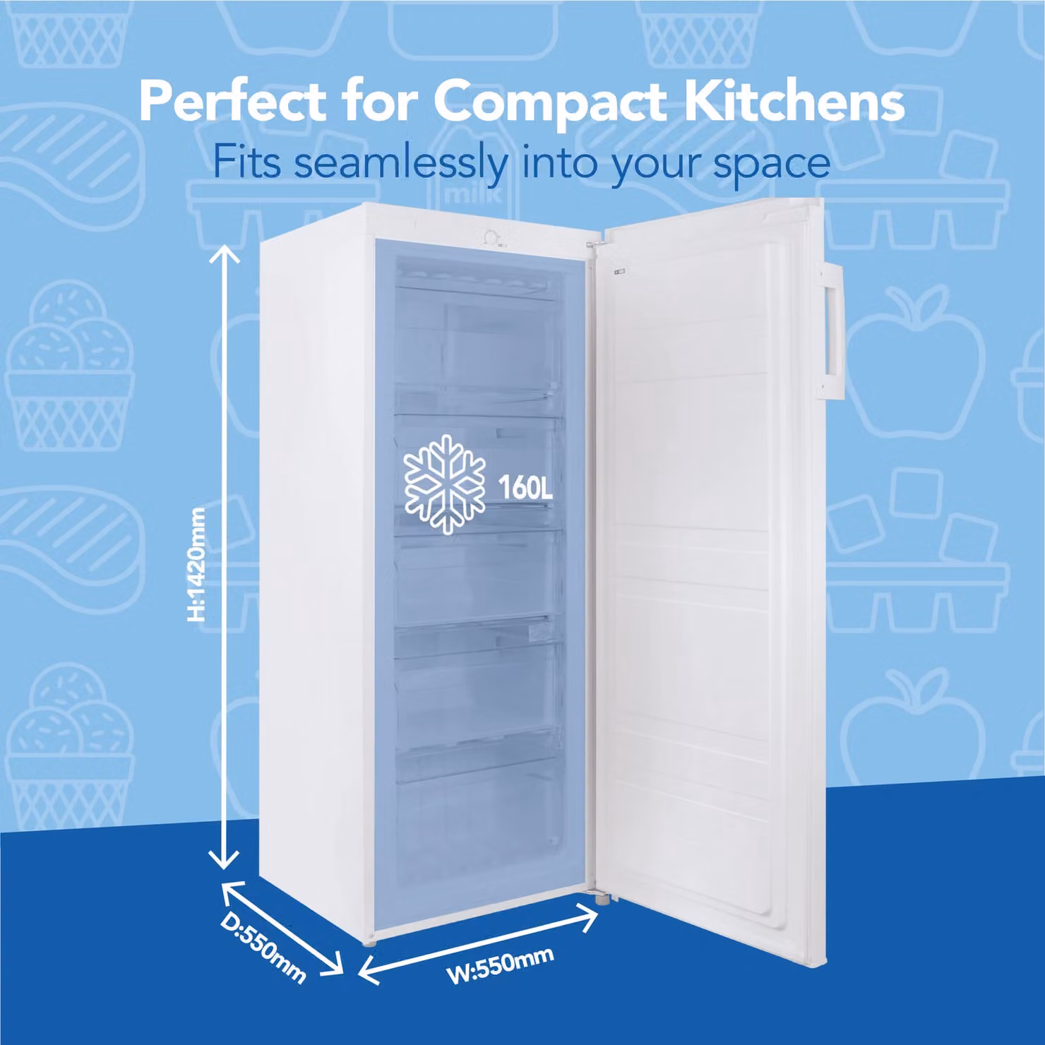 Igenix Freestanding Upright Tall Freezer, 160 Litres, White – 2
