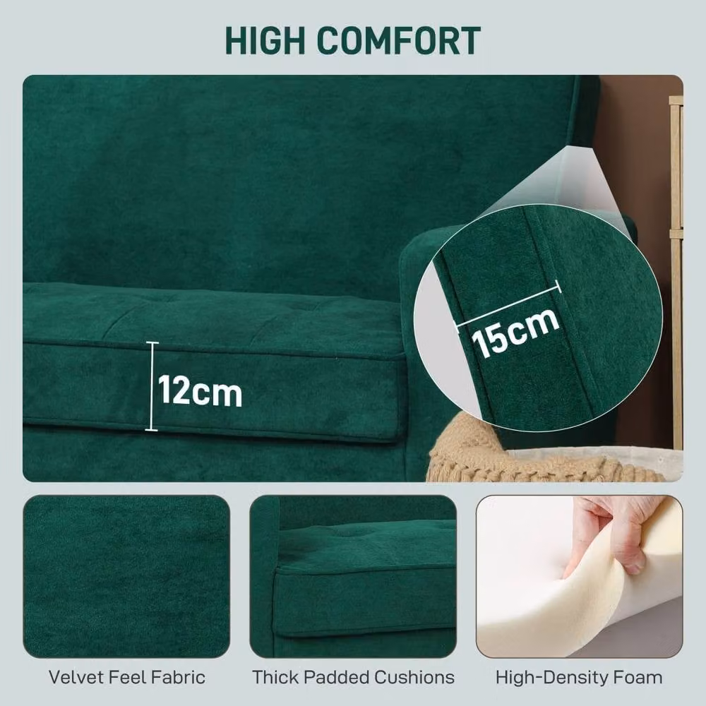 Wyld Haus Neraro 2 Seater Velvet Sofa in Green with Natural Wood Legs W/D/H: 130 x 82 x 74.5 cm – 4