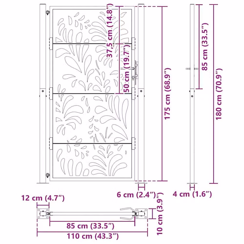 Berkfield Brown Weathering Steel Wave Design Garden Gate W: 105 cm, H: 180 cm – 6