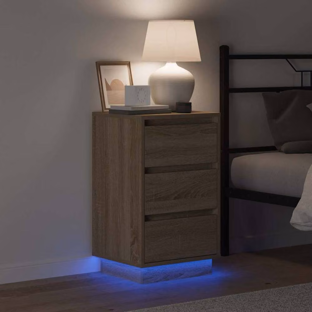 Berkfield Home Modern Bedside Cabinet with Integrated LED Lighting in Sonoma Oak and Beige, W: 39 cm, D: 34.5 cm, H: 65 cm – 2