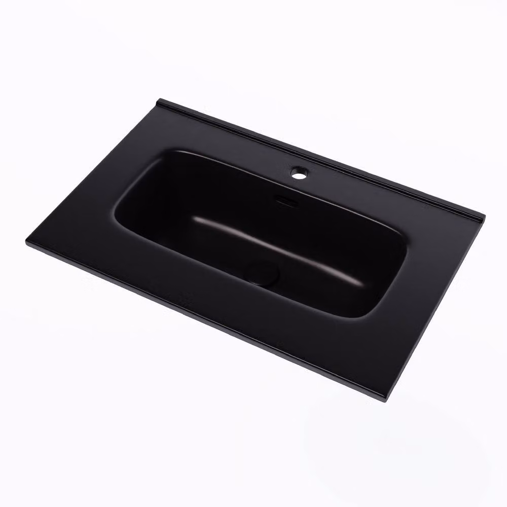 Banyetti Athena Ceramic Rectangular Wall Mounted Basin Sink in Matt Black, W: 60 cm, D: 46.5 cm, H: 17 cm – 2
