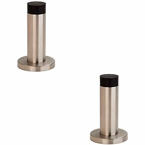 Loops 2 Pack Wall Mounted Cylinder on Rose Doorstop with Rubber Tip in Brushed Silver Stainless Steel, W/D/H: 7.6 x 2.2 cm