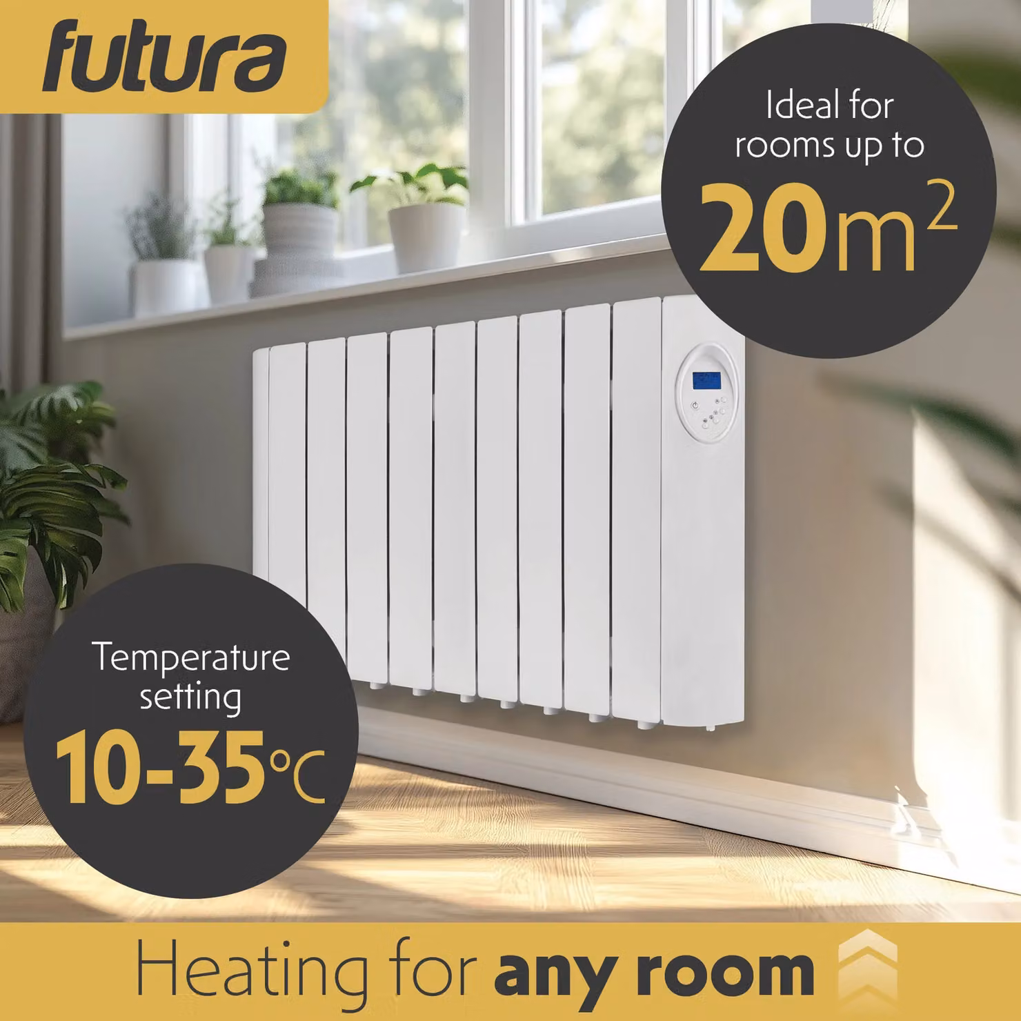 Futura 1800W Oil Filled Electric Radiator and Wall Panel Heater with 24/7 Timer in White – 4