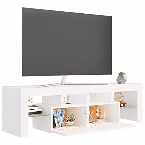 vidaXL Modern Glossy White TV Cabinet with LED Lights W/D/H: 140 x 40 x 35 cm – 3