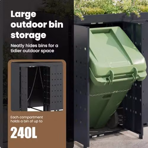 vidaXL Wheelie Bin Storage for 2 Bins, Anthracite, W/D/H: 136 x 77.5 x 121.5 cm – 5