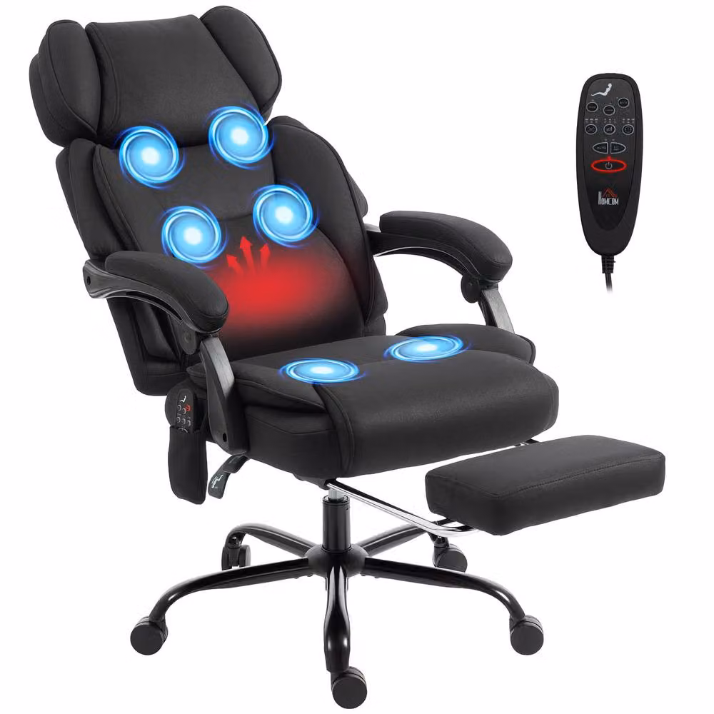 STILVORA Black Synthetic Leather Executive Massage Office Chair with Recline, Footrest and Headrest – 4