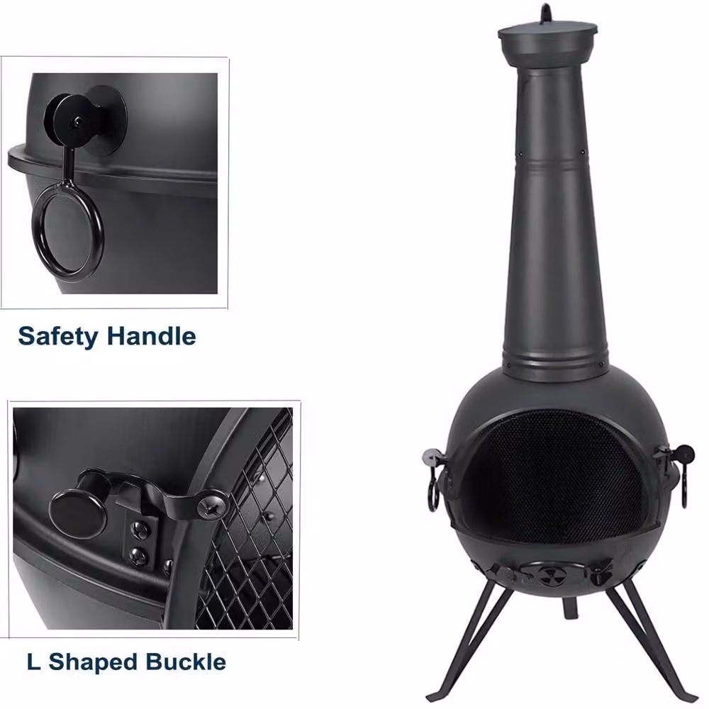 Gr8 Garden Large Black Metal Chiminea, Height: 130 cm – 4
