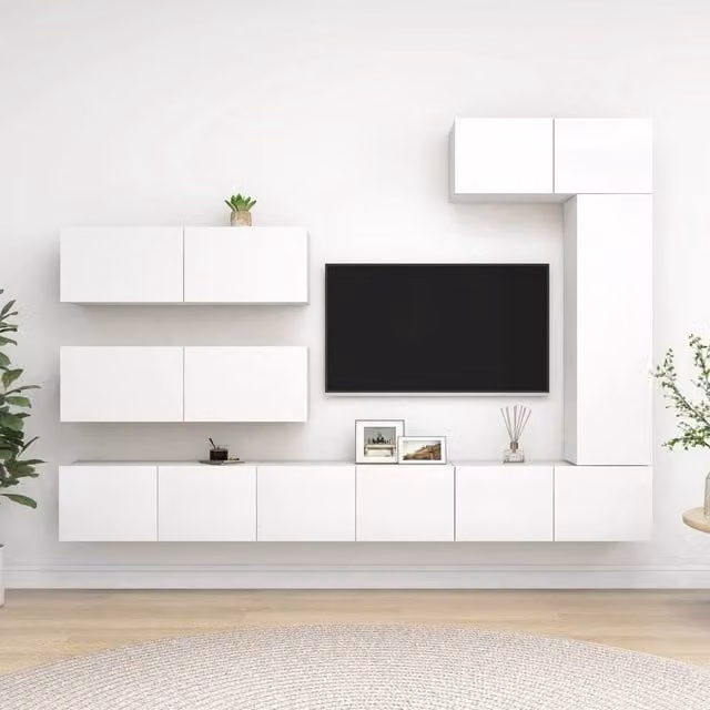 Berkfield Home 7 Piece Modern White Matt MDF TV Cabinet Set for your Living Room