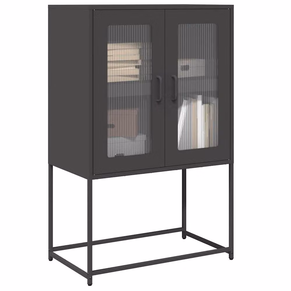 Berkfield Home Matt Black Steel Highboard with Glass Doors W/D/H: 68 x 39 x 107 cm – 2