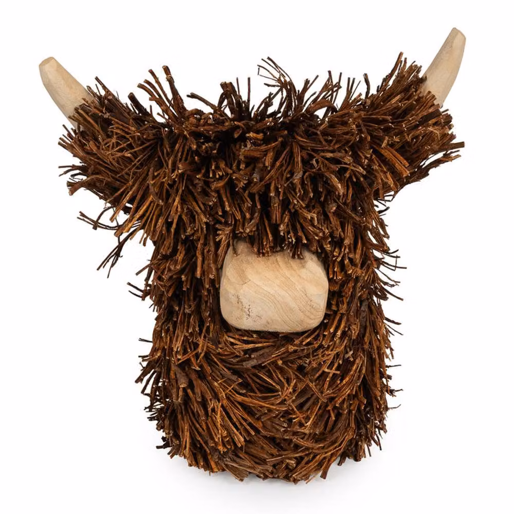 Madison & Mayfair Freestanding Highland Cow Head Wood Ornament in Brown – 2