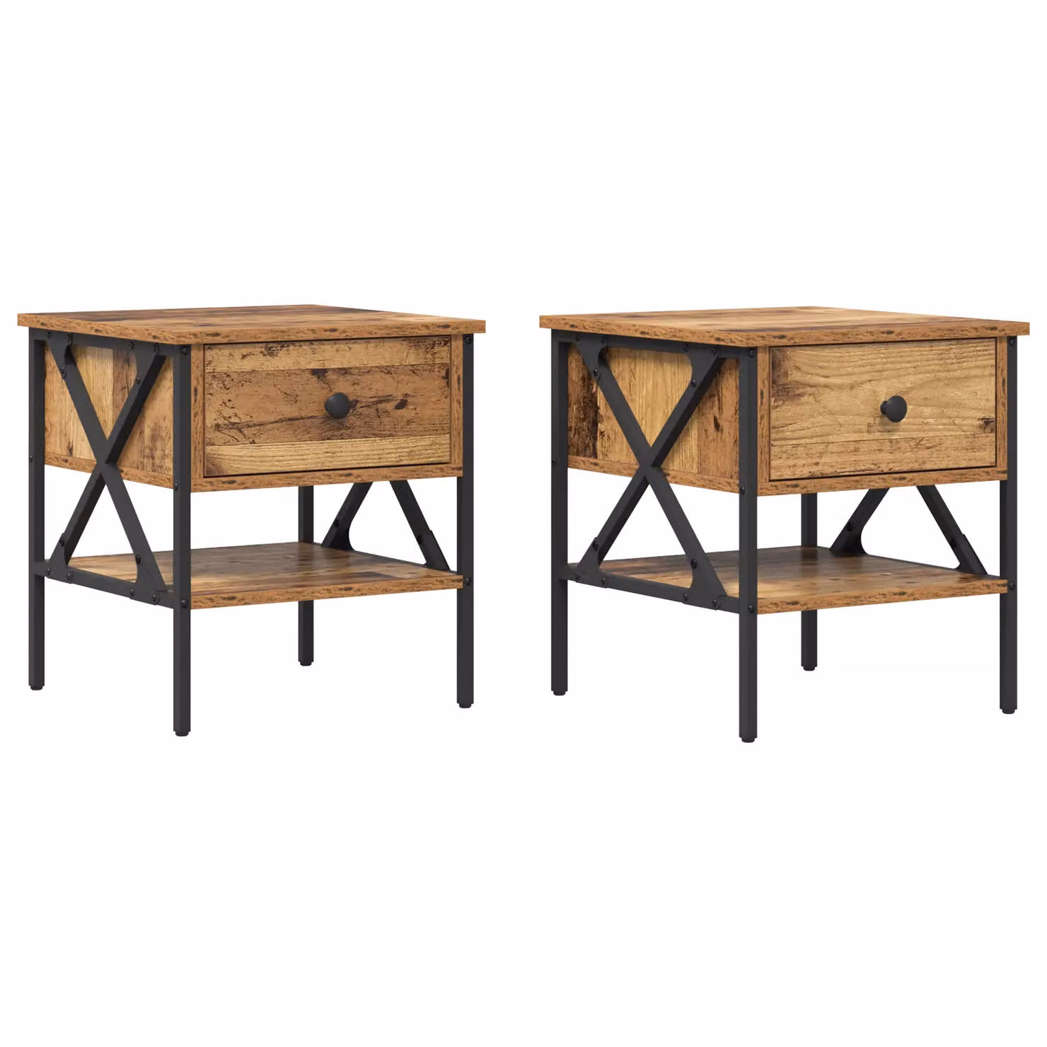 Berkfield Home Set of 2 Bedside Tables in Old Wood Brown, W/D/H: 40 x 42 x 45 cm – 2
