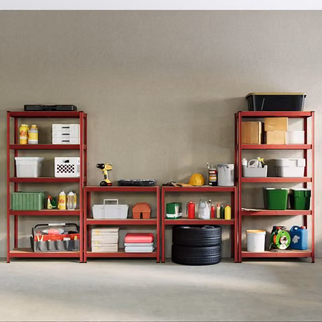 Home Discount Home Vida Set of 3 Red 5 Tier Heavy Duty Garage Shelves and Work Benches