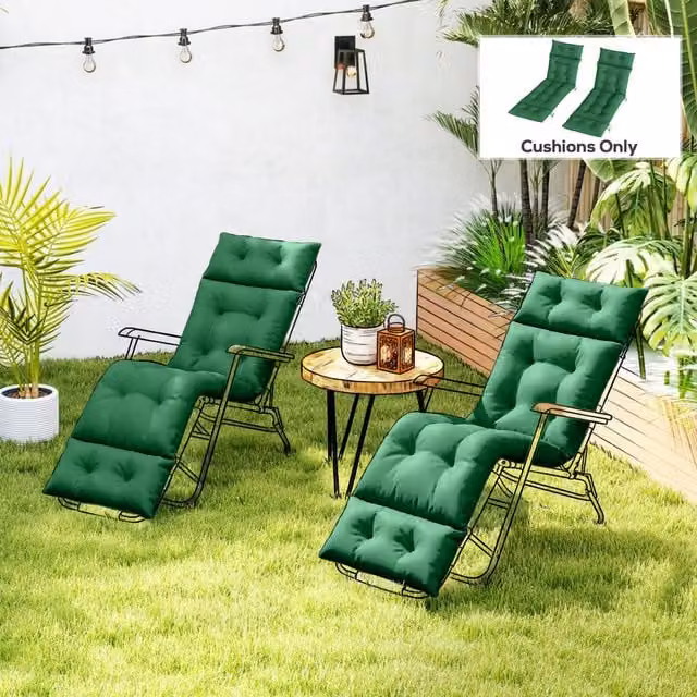 Outsunny Set of 2 Green Polyester Rectangular Sun Lounger Cushions, W: 190 cm, D: 56 cm