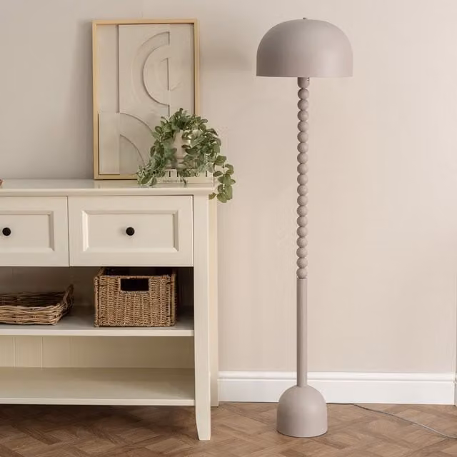 Clement Grey Pebble Abstract Floor Lamp with Metal Dome Lampshade in Grey