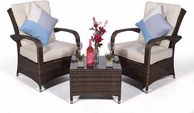 Giardino Arizona 2 Seat Garden Lounge Chair Set in Brown and Grey with Weatherproof Cushions