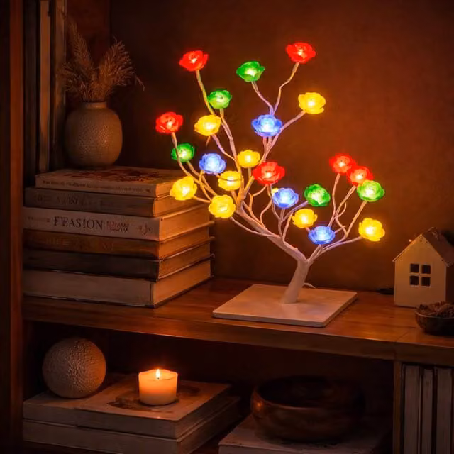 Simpa Rose Bonsai Style Tree 32LED Battery Operated Lamp in Multicolour
