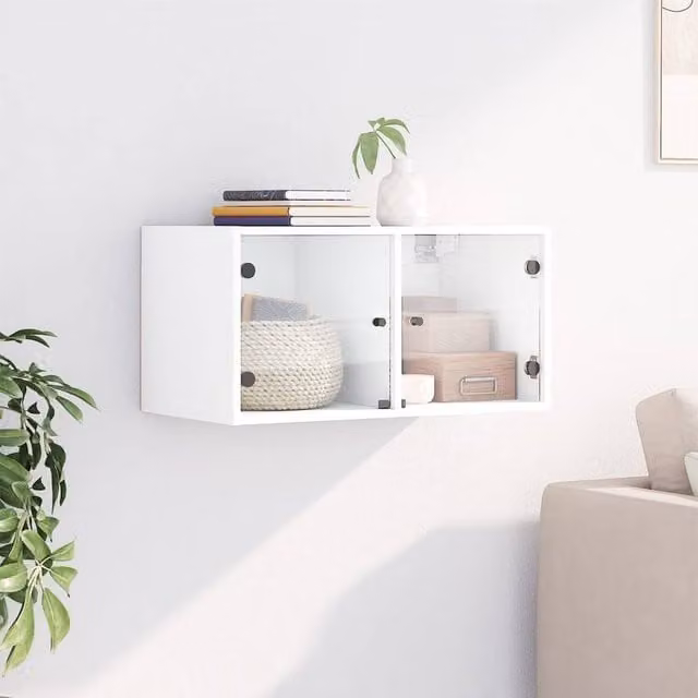 Berkfield Home Wall Mounted Cabinet with Glass Doors, White, W: 68.5 cm, D: 37 cm, H: 35 cm
