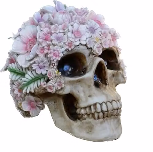 Venture Vehicles Ltd Floral Gothic Skull Tabletop Ornament, Multicolour