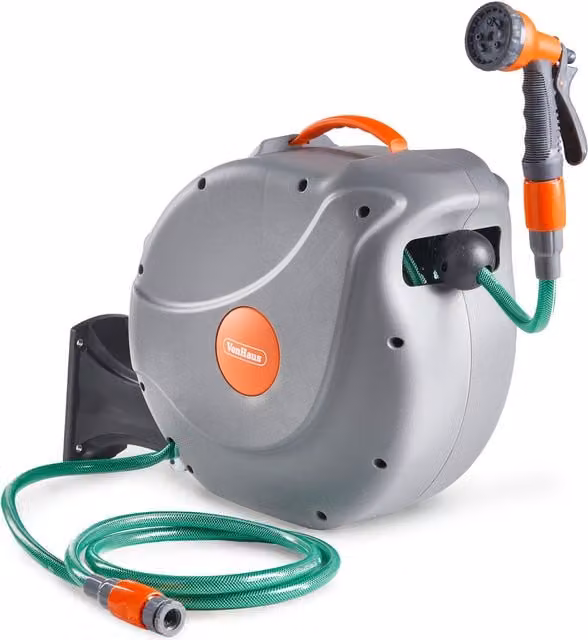 VonHaus Wall Mounted Automatic Garden Hose Reel, 30m, Grey